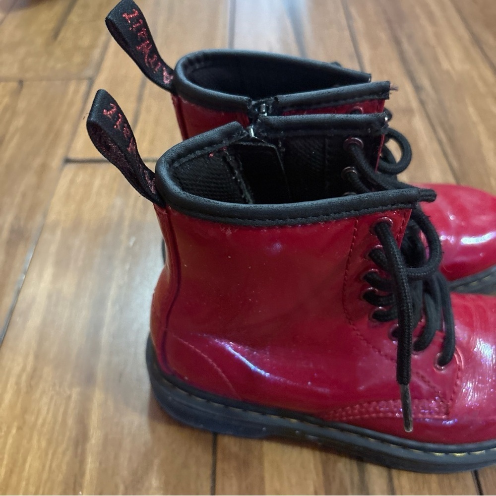 Dr Doc Martens 1460 J Lace Up Side Zip AW004 Red Leather Boots Kids Size 13 - Picture 3 of 12